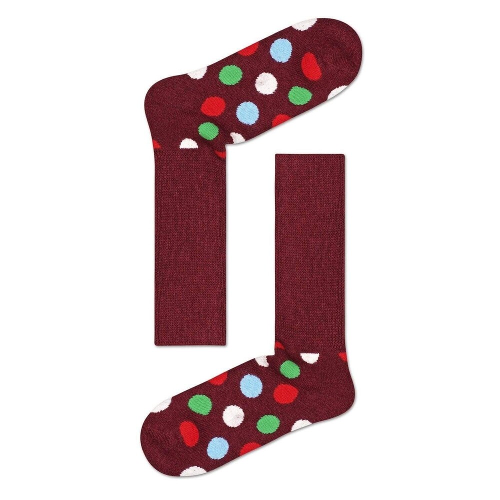 HAPPY SOCKS Crew Socks Mens Maroon Big Dot Cozy Wool Blend M 8-12 W 10-12.5
